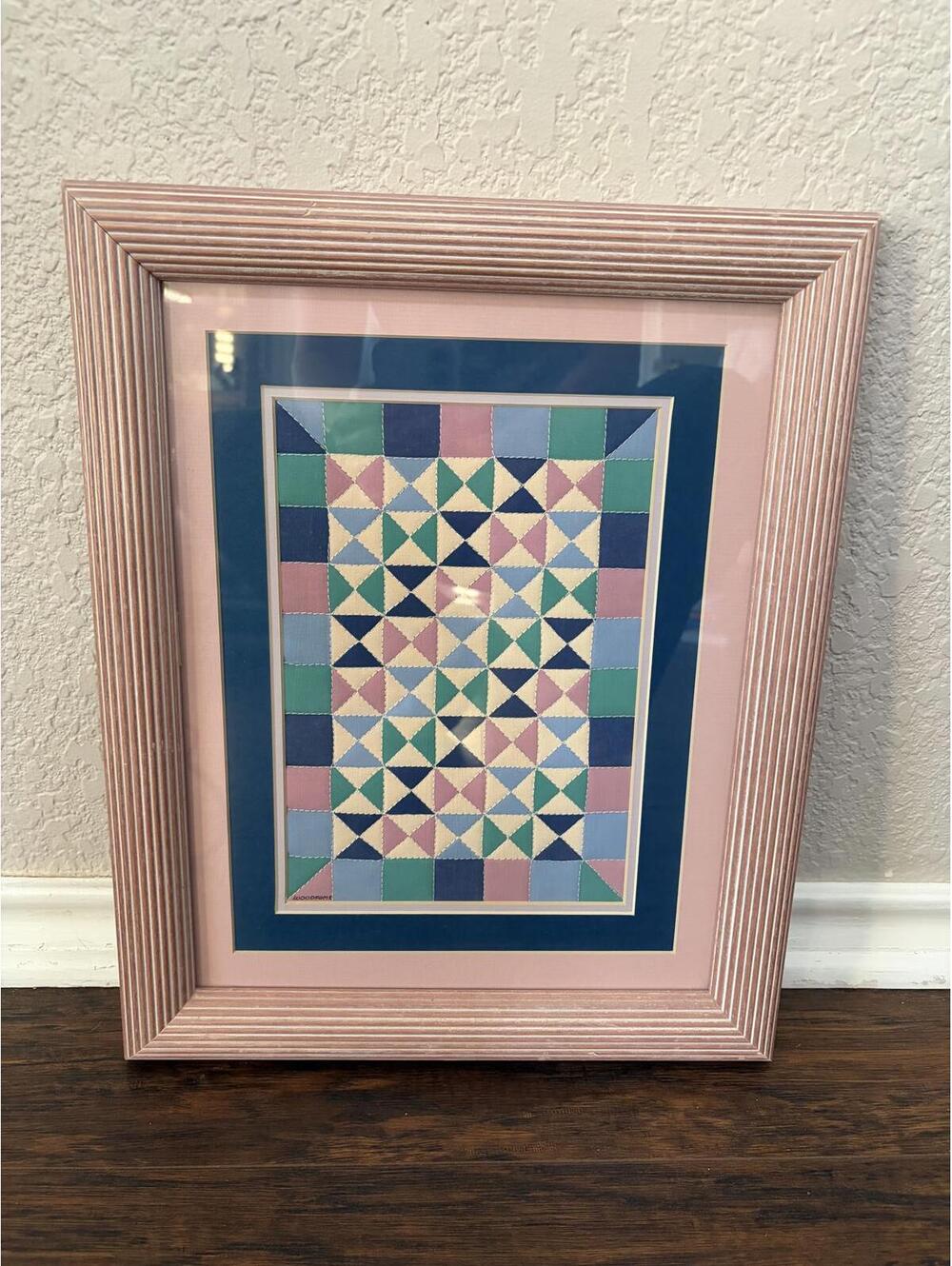 Vintage Woodrome Quilted Textile Art, Professionally Framed (90s) 17x14